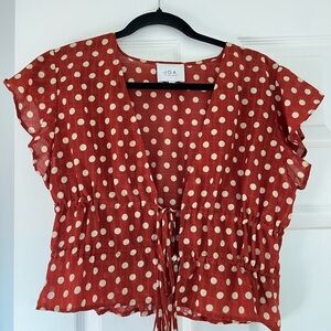 J.O.A. Shear Rust Polka Dot Blouse